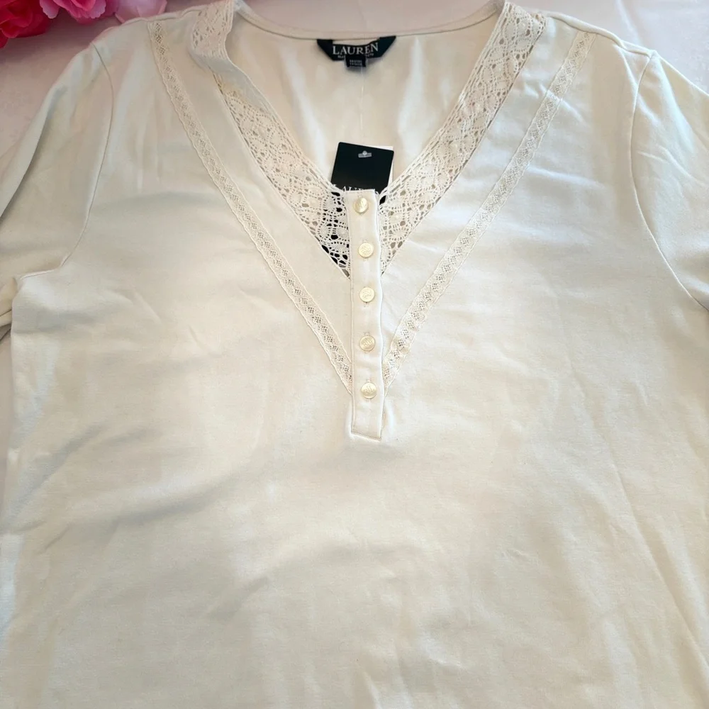 Lot of 3 Lauren Ralph Lauren Lace-Trim Henley Tops XL - Picture 7 of 11